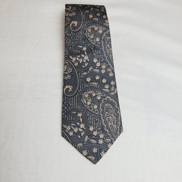 Jim Thompson Tie Mens One Size Black Gold Thai Silk Paisley Floral Classic - Picture 1 of 6